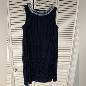 Roz & Ali Navy Sleeveless Dress with Silver Detail